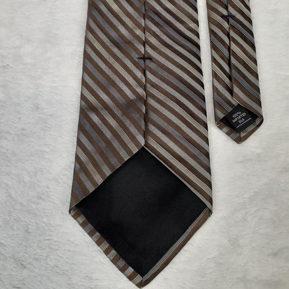 Apt 9 Men's Tie Silk Stipes Wide Brown Blue 56.5 Inches - Picture 6 of 8